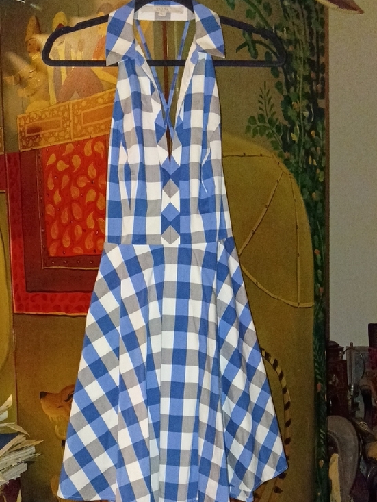 Guess Dresses & Skirts - Guess Blue and White Gingham Halter Fit-and-Flare Dress